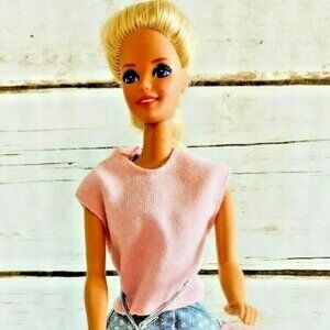 MATTEL BARBIE Doll Blond Hair Two Piece Pink Outfit 12" Tall Used
